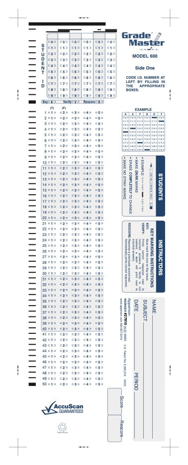 100Q DataLink 600 answer sheet (27810)