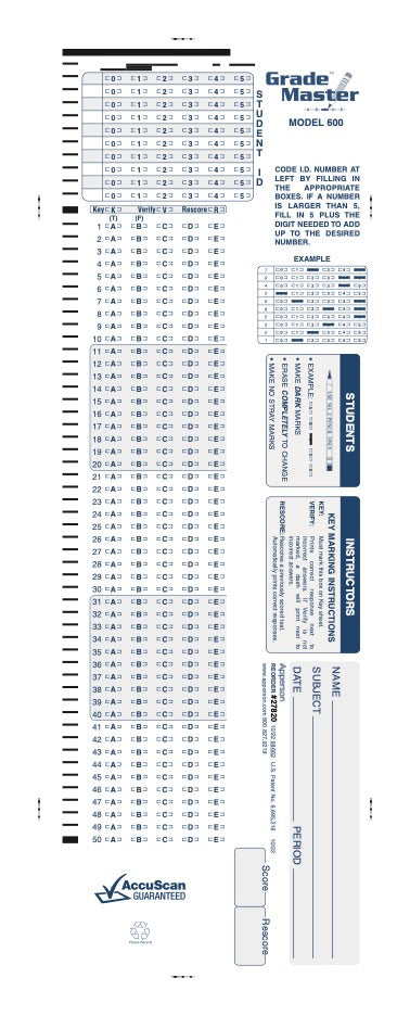 100Q DataLink 600 answer sheet (27820)