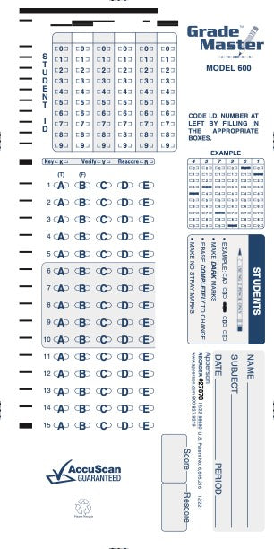 15Q DataLink 600 answer sheet (27870)