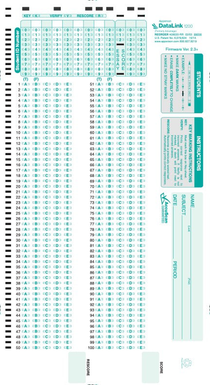 200Q DataLink 1200 test answer sheet (28030)