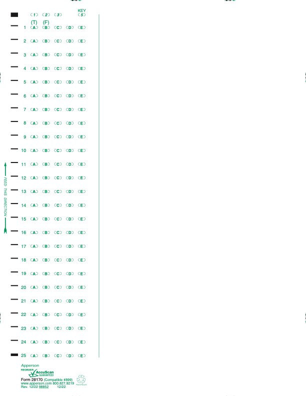 Apperson's Scantron 50Q compatible form 899 (28170)