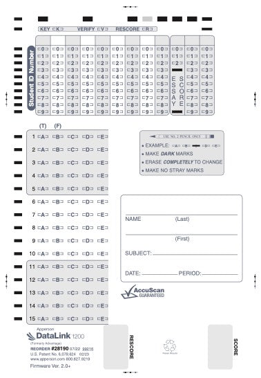 15Q DataLink 1200 test answer sheet (28190)