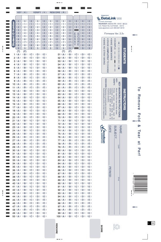 bagged 6 packs of 100Q DataLink 1200 test answer sheet 28040 (28200)