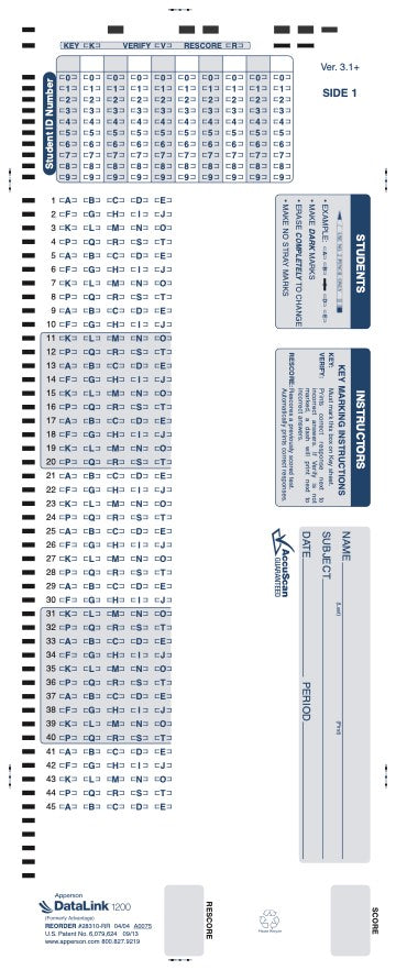 45/48Q DataLink 1200 test answer sheet (28310)