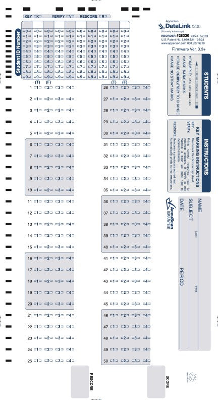 50Q DataLink 1200 test answer sheet (28330)