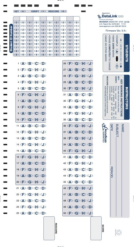 100Q DataLink 1200 test answer sheet (28340)