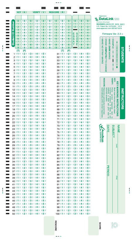 Multiple Choice Answer Sheet 1 200