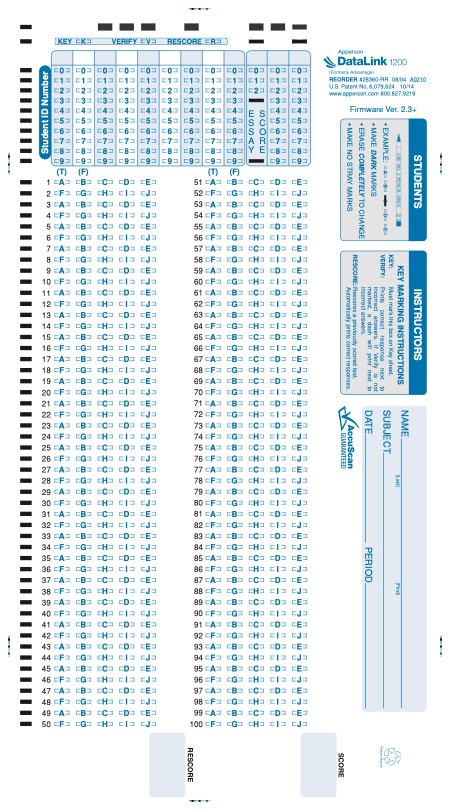 200Q DataLink 1200 test answer sheet (28360)