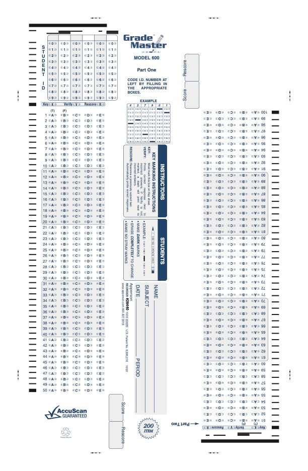 200Q DataLink 600 answer sheet (28440)