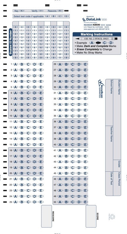 50Q DataLink 1200 test answer sheet (28540)