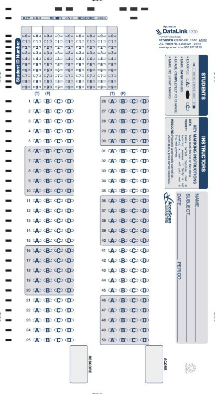 100Q DataLink 1200 test answer sheet (28760)