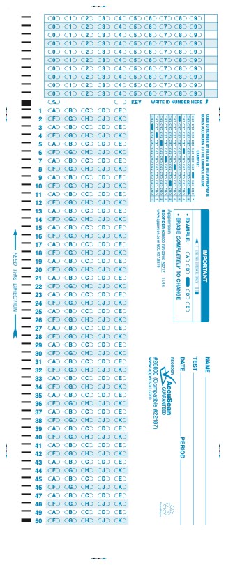 Apperson's Scantron 100Q compatible form 22187 (28800)