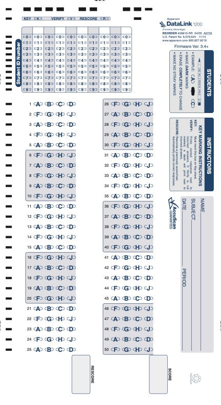 50Q DataLink 1200 test answer sheet (28810)