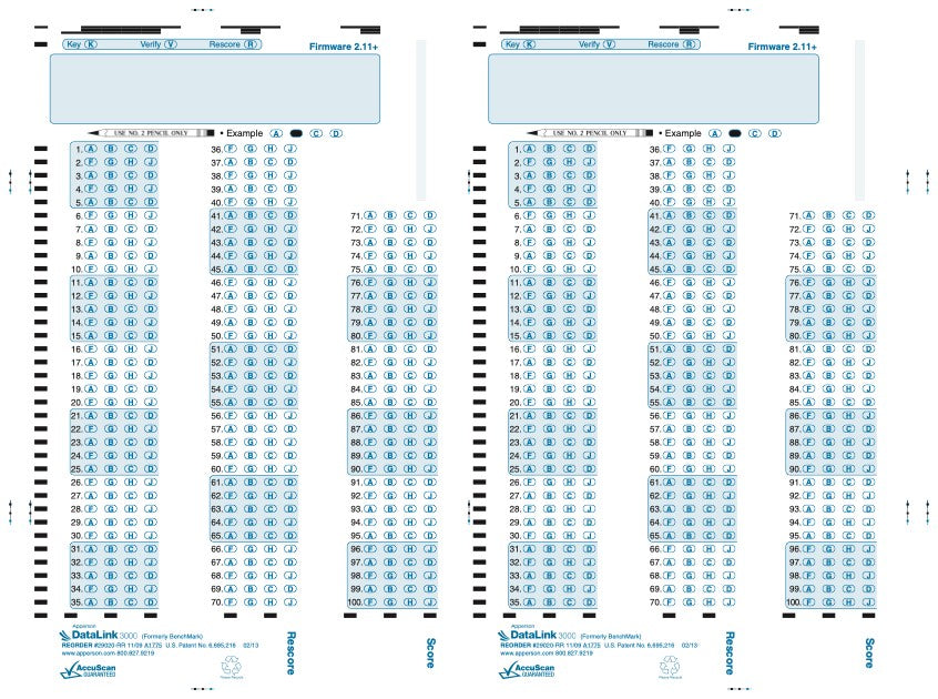 100Q DataLink 3000 answer sheets (29020)