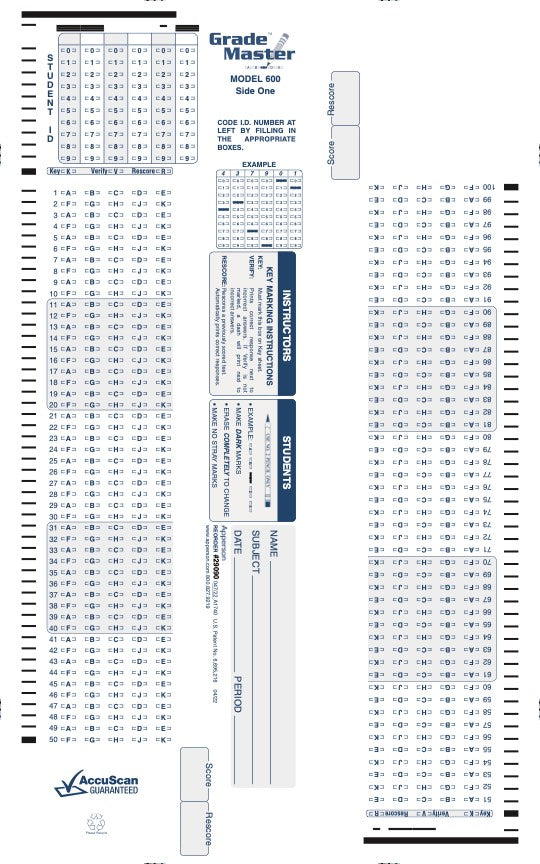 200Q DataLink 600 answer sheet (29090)