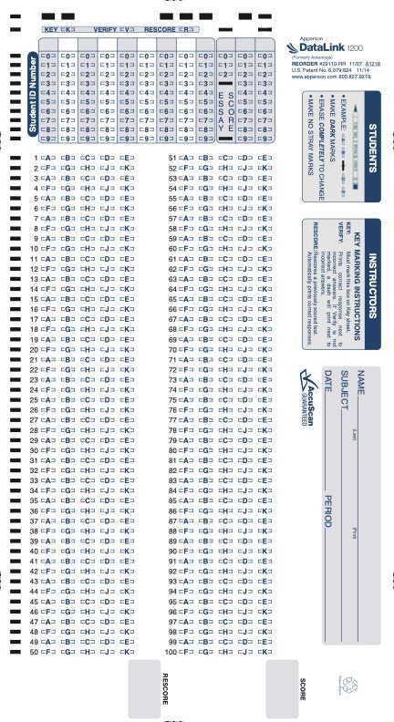 100Q DataLink 1200 test answer sheet (29110)