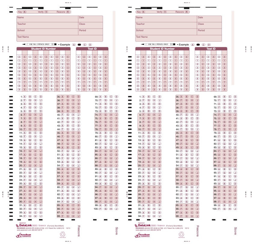 100Q DataLink 3000 and sidekick answer sheet (29300)