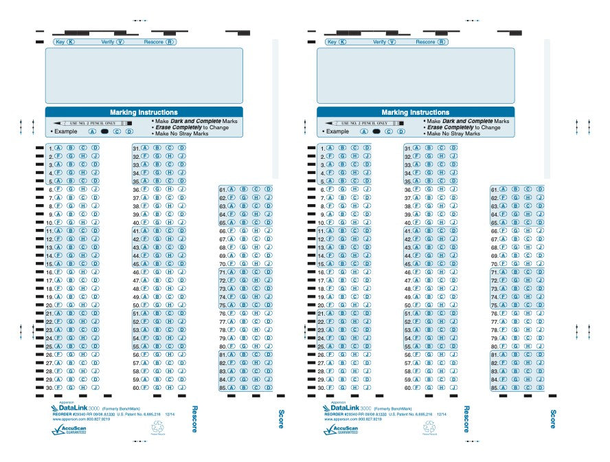 85Q DataLink 3000 answer sheet (29340)