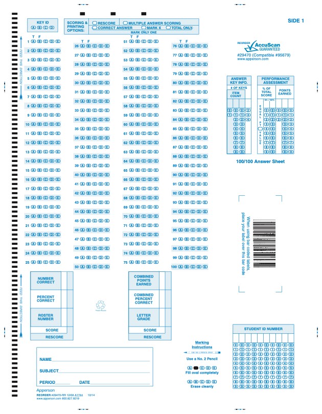 NCS Answer Sheet 100/100 Compatible Form (29470)