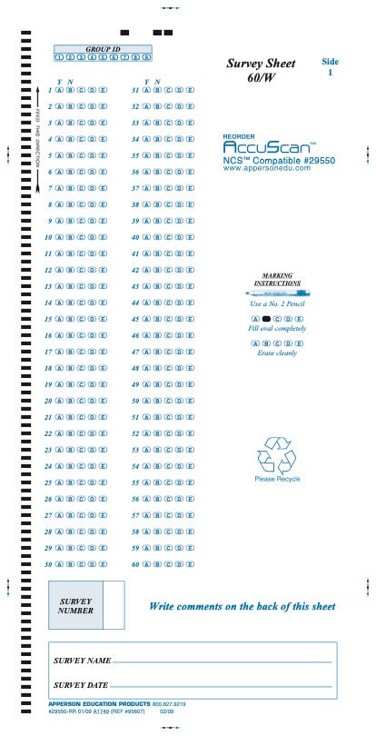 NCS Survey Sheet 60/W Compatible Form (29550)