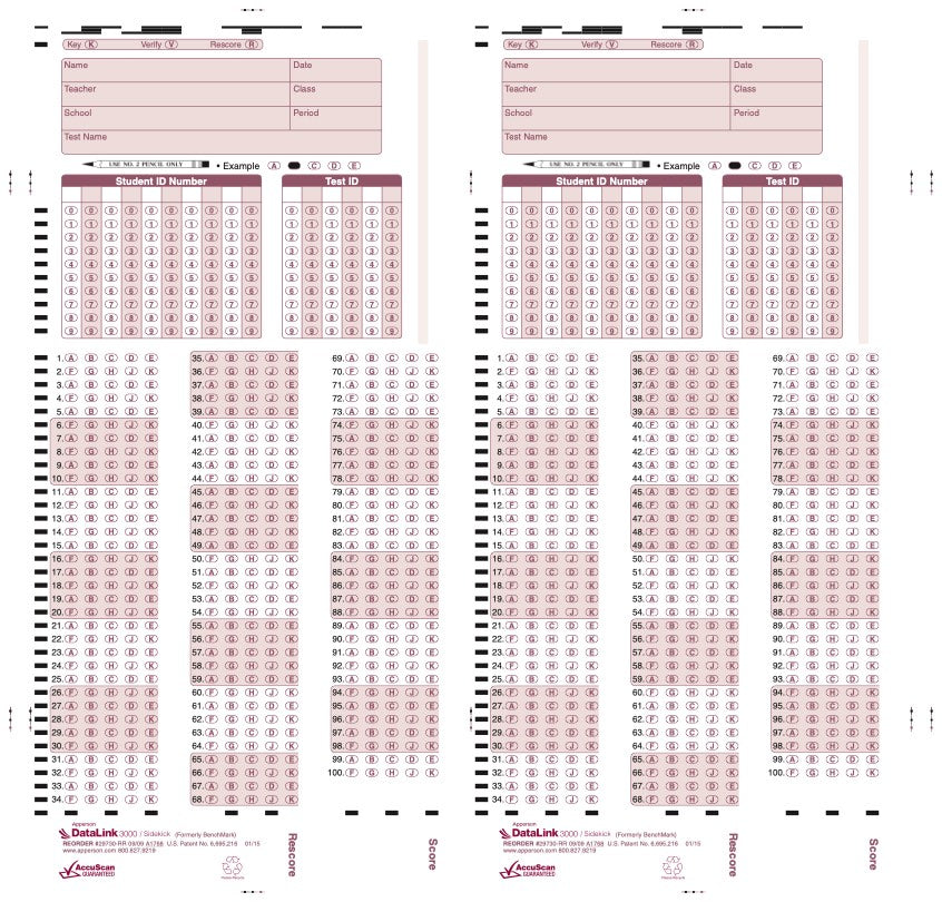 100Q DataLink 3000 and sidekick answer sheet (29730)