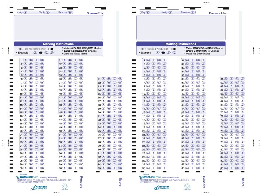 85Q DataLink 3000 answer sheet (29740)